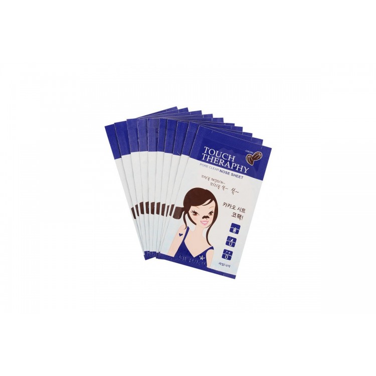 Патчи очищающие для носа WELCOS Touch Therapy Cacao Pore Clear Nose Sheet Pack 10шт 8803348010876